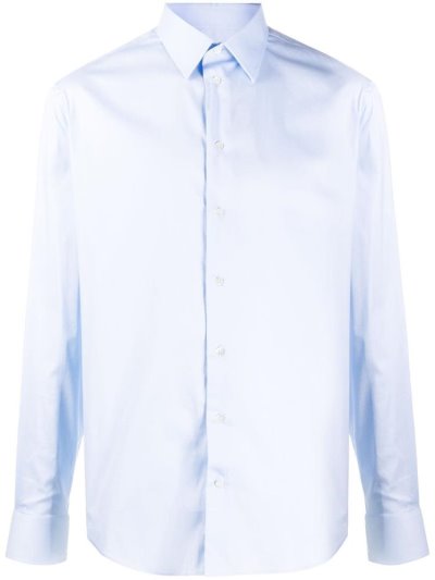 Armani Emporio Curved Hem Long Sleeve Hemd Herren Blau | 2O8671EU