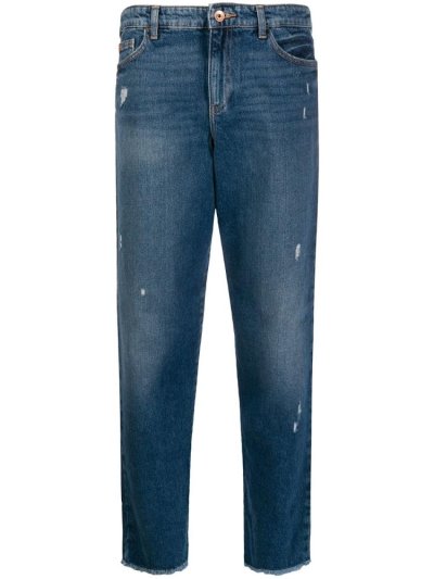 Armani Emporio Distressed Straight Leg Jeans Damen Blau | FE9DG66W