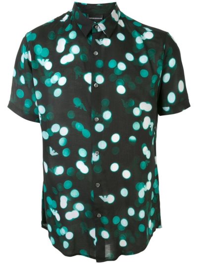 Armani Emporio Dotted Print Hemd Herren Schwarz Grün | 516JFYY7