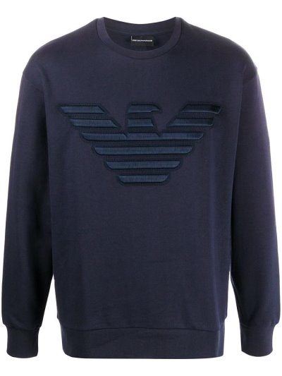 Armani Emporio Eagle Embroidered Round Neck Sweatshirts Herren Blau | XTF02IG3
