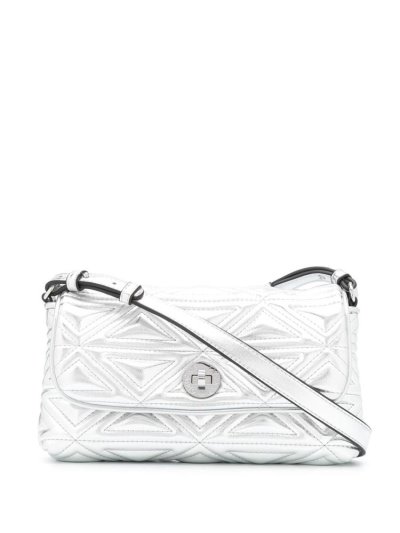 Armani Emporio Embossed Metallic crossbody taschen Damen Silber | 7XM43HYK