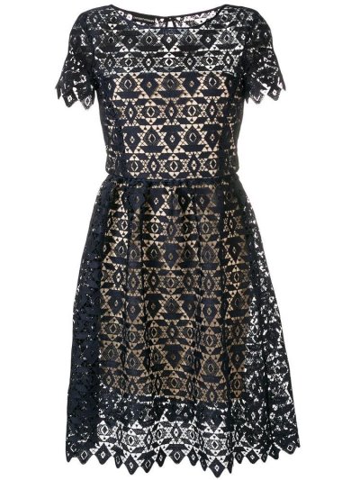 Armani Emporio Embroidered A-line Kleider Damen Blau | 9PGSBZ3X