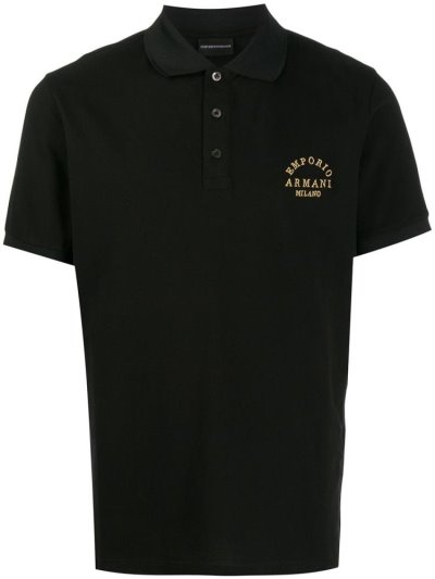 Armani Emporio Embroidered Detail Polo Hemd Herren Schwarz | U2MM1SE1