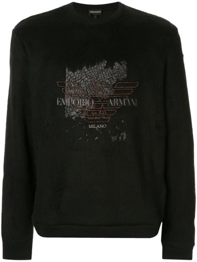 Armani Emporio Embroidered Eagle Logo Sweatshirts Herren Schwarz | APHA8DH3