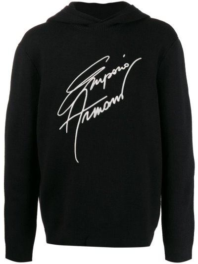 Armani Emporio Embroidered Knitted Hoodie Herren Blau | S8MBGBL5