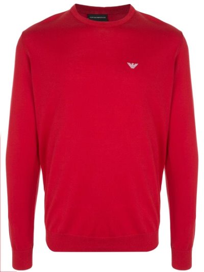 Armani Emporio Embroidered Logo Crew Neck Jumper Herren Rot | TH9OINHE