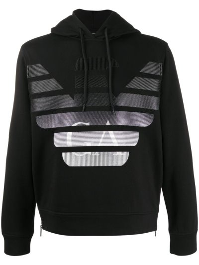 Armani Emporio Embroidered Logo Hoodie Herren Schwarz | 77WCCGC9