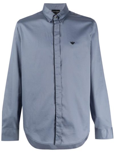 Armani Emporio Embroidered Logo Hemd Herren Blau | OBOL3QUS