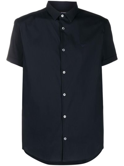 Armani Emporio Embroidered Logo Hemd Herren Blau | W0QIQ42C