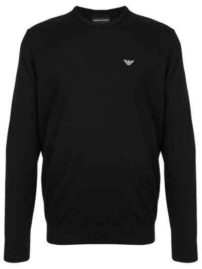 Armani Emporio Embroidered Logo Jumper Herren Schwarz Weiß | 0S6YGZ01