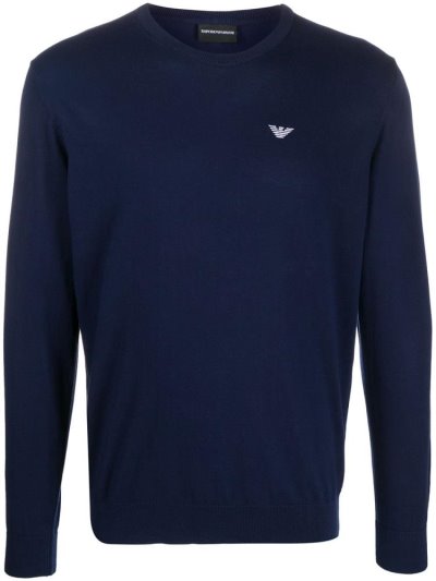 Armani Emporio Embroidered Logo Jumper Herren Blau | GQOPNAN4