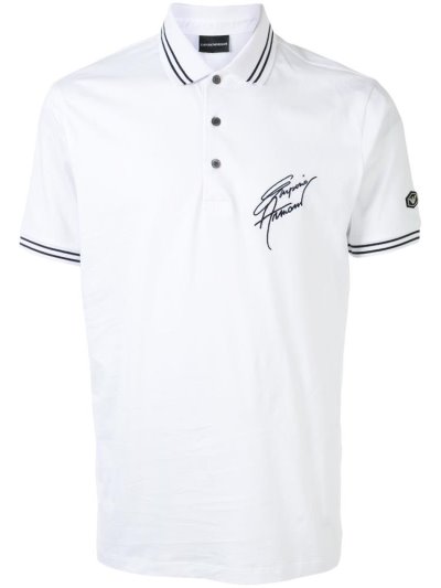 Armani Emporio Embroidered Logo Polo Hemd Herren Weiß | 40LYP276