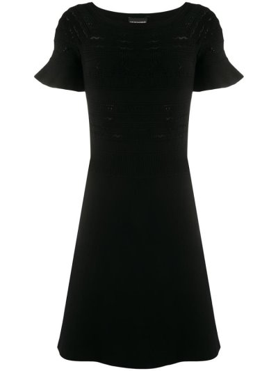 Armani Emporio Embroidered Stripe Skater Kleider Damen Schwarz | S0RZZ2U2