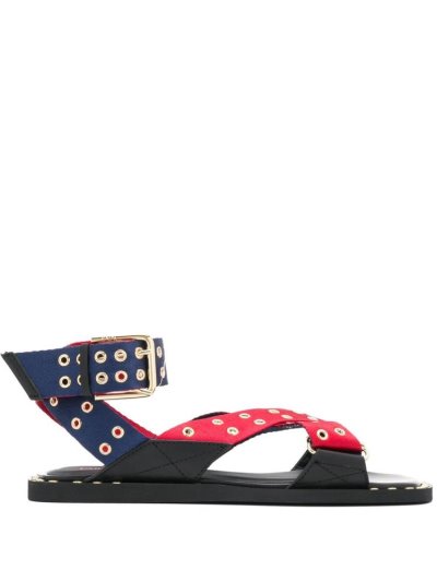Armani Emporio Eyelet Straps Flache Sandalen Damen Rot Blau | 6SNT76OK