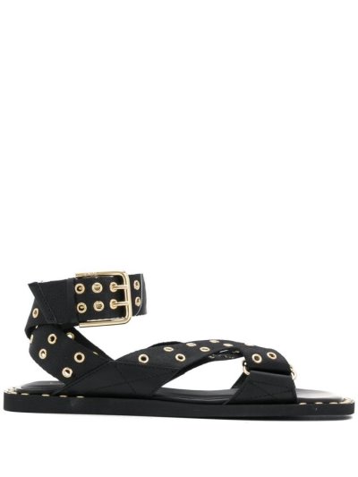Armani Emporio Eyelet Stud Riemen Sandalen Damen Schwarz | 69QYV2TH