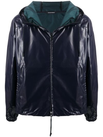 Armani Emporio Faux Leder Mit Kapuze Jacke Herren Blau | 1M1GBDKT