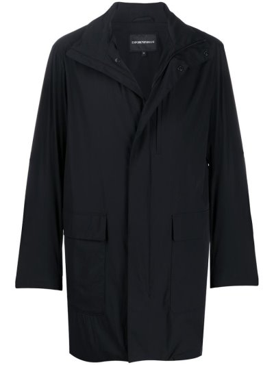 Armani Emporio Funnel Neck Mid Length Mäntel Herren Schwarz | JJBNAE98