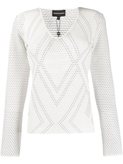 Armani Emporio Geometric Pattern Knit Jumper Damen Weiß | VT4VBW2N