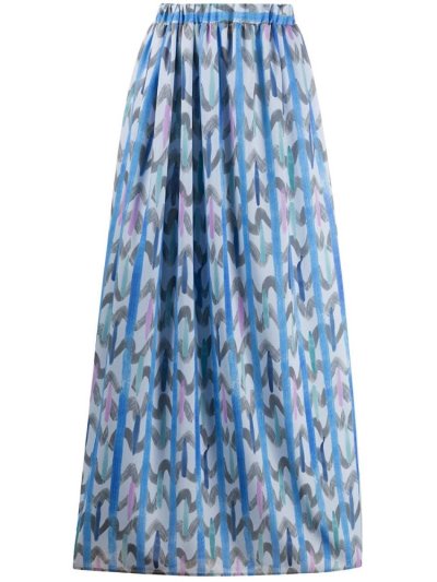 Armani Emporio Geometric Print Maxi Röcke Damen Blau Grau | 83LBMWBR