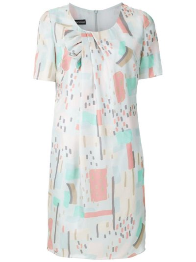 Armani Emporio Geometric Print Silk Kleider Damen Blau Mehrfarbig | DW4GNNZK