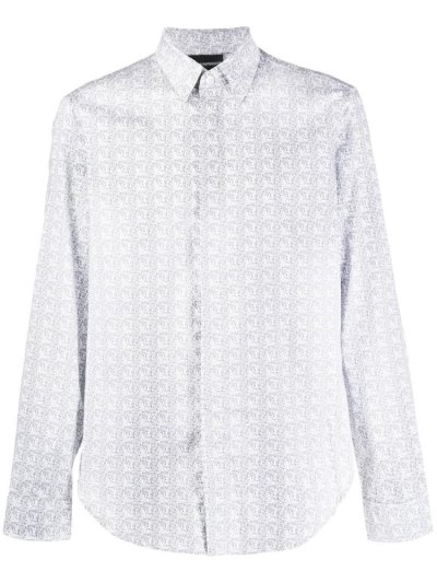 Armani Emporio Geometric Print Slim Fit Hemd Herren Blau Weiß | GK5I4XN6