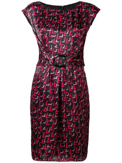 Armani Emporio Geometric Printed Schnallen Kleider Damen Schwarz Rot | HDHXEWBA
