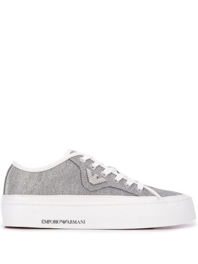 Armani Emporio Glitter Effect Sneakers Damen Silber | PBBF3US6