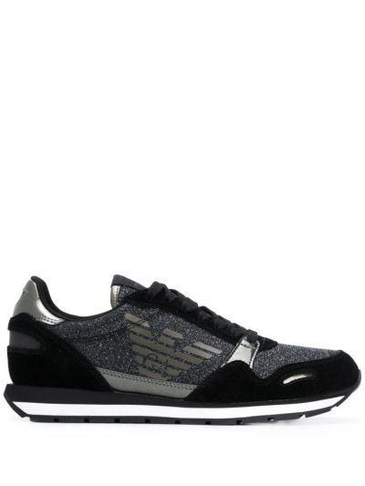 Armani Emporio Glitter Embellished Sneakers Damen Schwarz | F4MBJJS9
