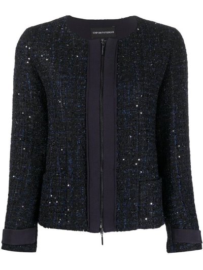 Armani Emporio Glitter Tweed Zip Jacke Damen Blau | DOL9XA73
