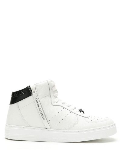 Armani Emporio High Top Leder Sneakers Herren Weiß Schwarz | HCHWU65Z