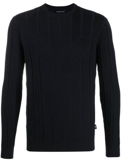 Armani Emporio Knitted Logo Jumper Herren Blau | CIHOUMSY