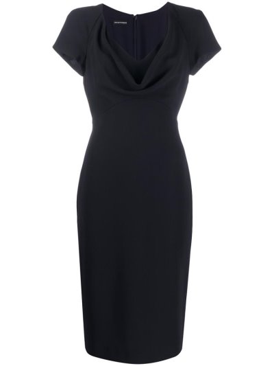 Armani Emporio Kurzes Sleeve Draped Neck Kleider Damen Blau | VV20VCU5