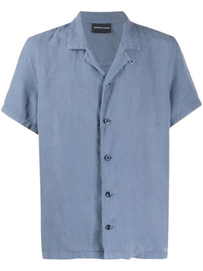 Armani Emporio Kurzes Sleeve Fitted Hemd Herren Blau | 3VDL7L25