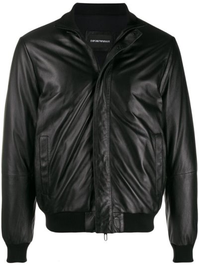 Armani Emporio Leder Jacke Herren Schwarz | B5SAMSEM