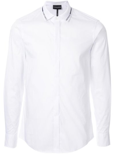 Armani Emporio Logo Collar Hemd Herren Weiß | EYDO7SO9