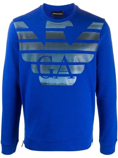 Armani Emporio Logo Crew Neck Sweatshirts Herren Blau | N3PDAO4V