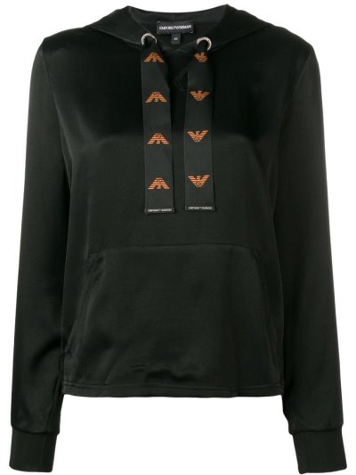 Armani Emporio Logo Drawstring Hoodie Damen Schwarz | 70PFHYSO