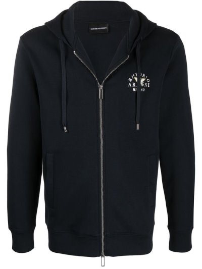 Armani Emporio Logo Drawstring Zipped Hoodie Herren Blau | THWT4SPG