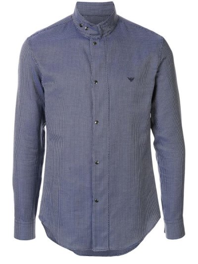 Armani Emporio Logo Embroidered Check Hemd Herren Blau | M5PX20FW