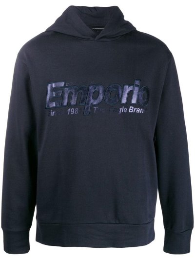 Armani Emporio Logo Embroidered Hoodie Herren Blau | ZM2CX7V1