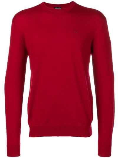 Armani Emporio Logo Embroidered Pullover Herren Rot | RW63BVUA
