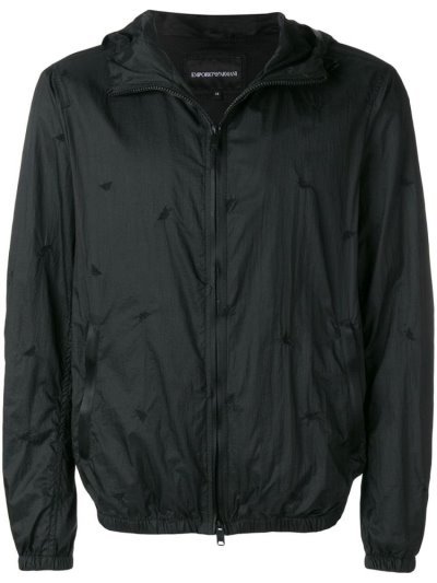 Armani Emporio Logo Embroidered Zip Up Jacke Herren Schwarz | 6VDUG8J4