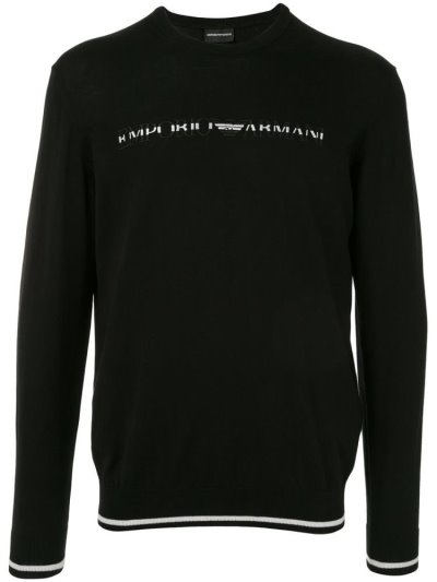 Armani Emporio Logo Intarsia Jumper Herren Schwarz | 0LH9KFNS