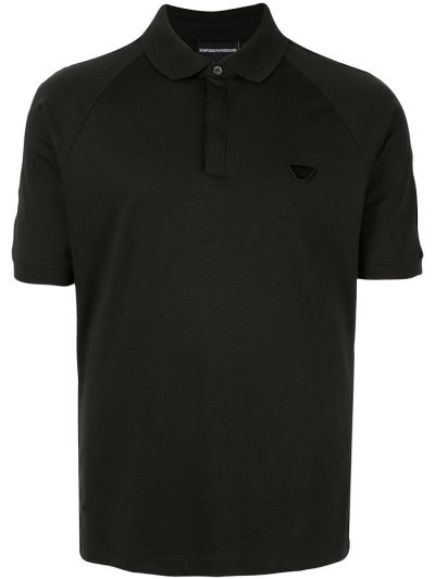 Armani Emporio Logo Patch Concealed Button Polo Hemd Herren Schwarz | 7A2HPTOP