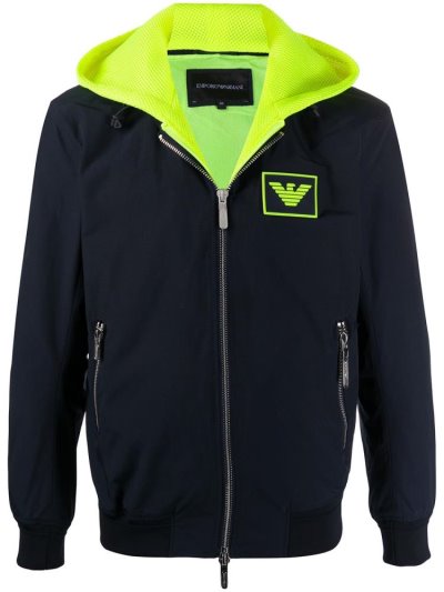 Armani Emporio Logo Patch Mit Kapuze Jacke Herren Blau | JRZAVB4B