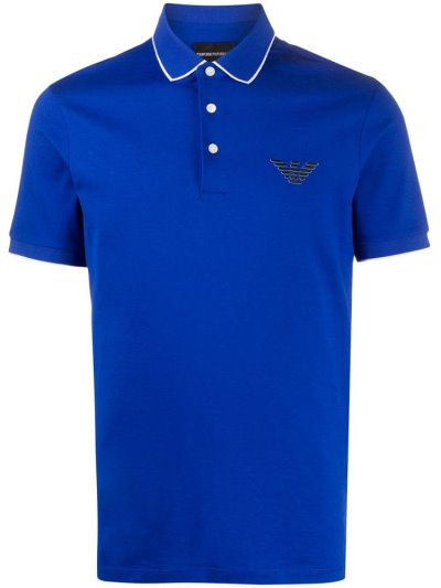 Armani Emporio Logo Patch Polo Hemd Herren Blau | 2JVQU3JW