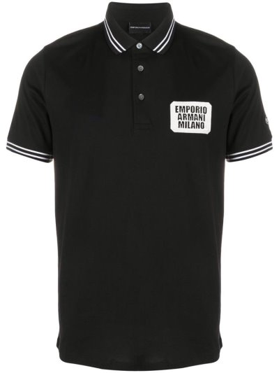 Armani Emporio Logo Patch Polo Hemd Herren Schwarz | 5U94MYQJ