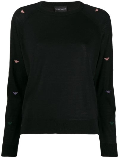 Armani Emporio Logo Patterned Jumper Damen Schwarz | BK40GWRZ