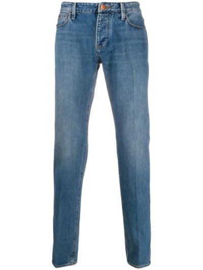 Armani Emporio Logo Plaque Mid Rise Straight Leg Jeans Herren Blau | TO4HKQM5