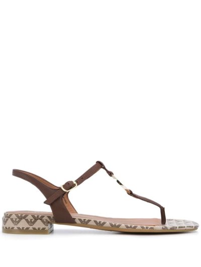 Armani Emporio Logo Plaque T Bar Sandalen Damen Braun | 8HJHW5VR